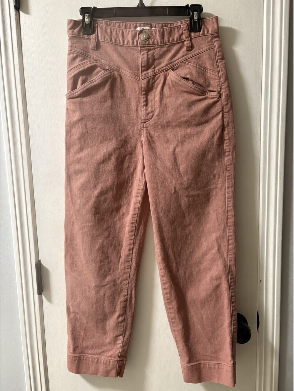 Madewell Stretch Cotton High Rise Tapered Pants Dusty Rose Pieced Yoke Size 27